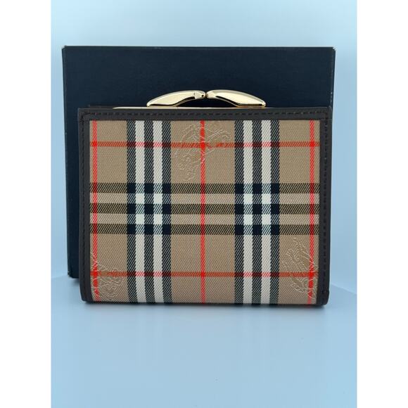 Burberry Haymarket Check Canvas & Leather Bifold Wallet with Coin Compartment - Picture 1 of 6